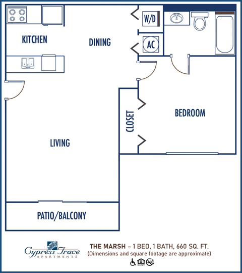 1 Bed 1 Bath Floor Plan at Cypress Trace, Brandon, Florida